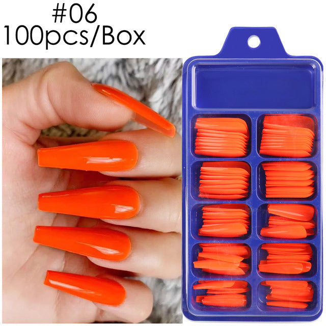 Uñas postizas con diseño de caja azul y pegatinas completas para usar en ballet largo