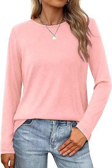 Summer Women Casual Solid Color Round Neck Long Sleeve Blank T-Shirt