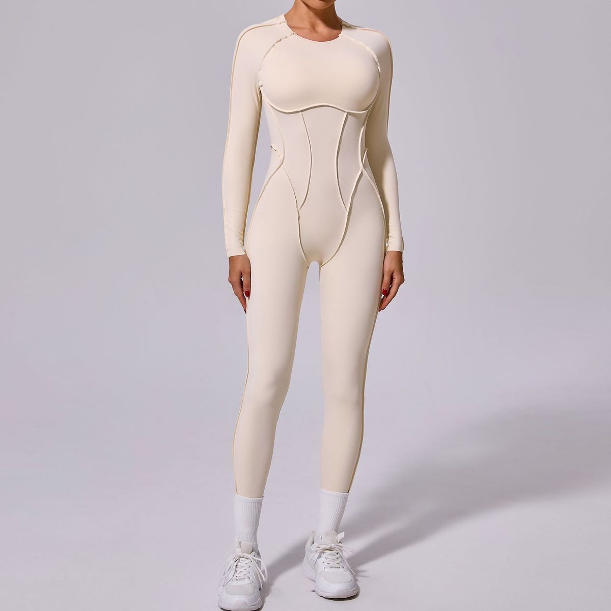 Women Fashion Casual Solid Color Long-Sleeve Jumpsuit