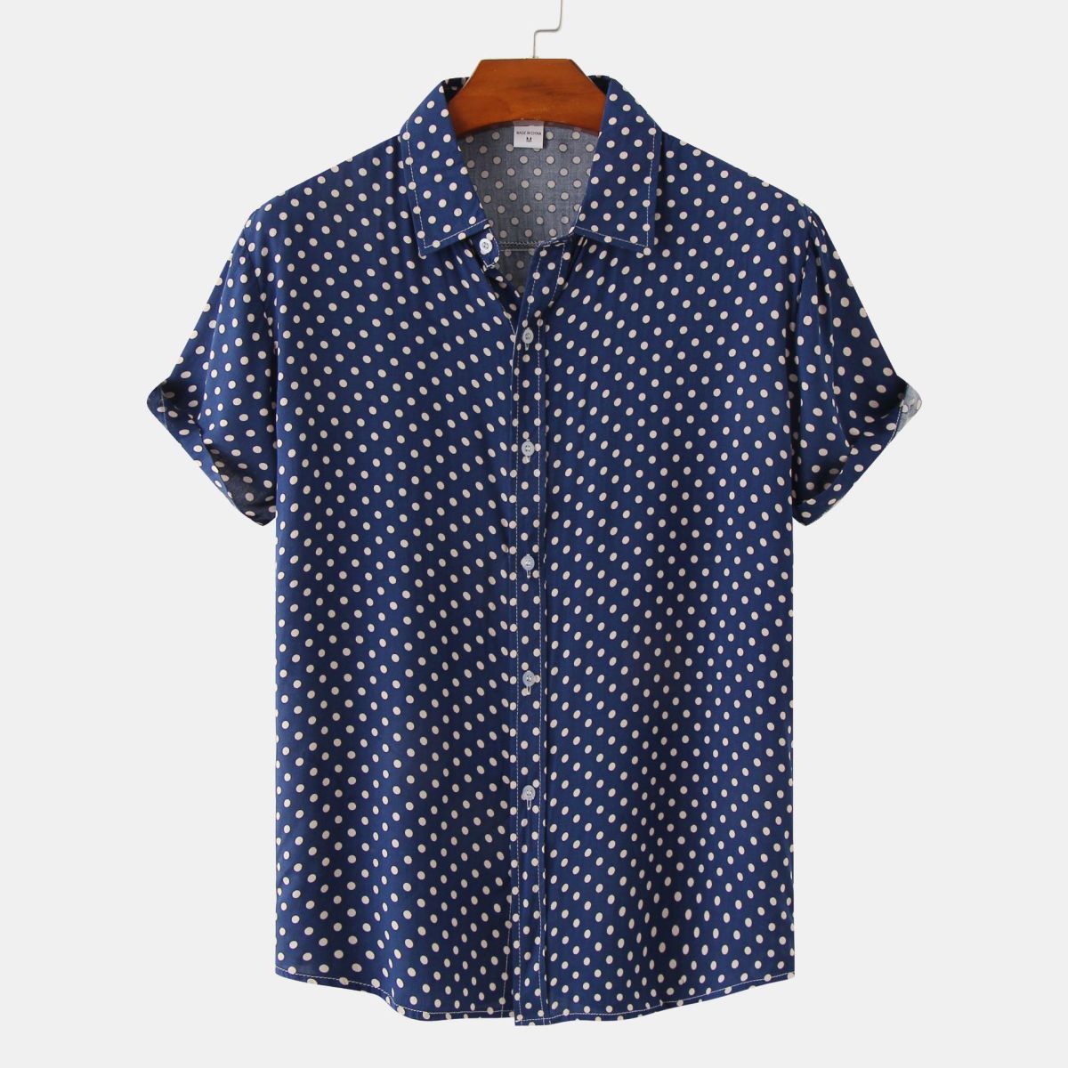 Men Casual Vacation Polka Dot Print Short Sleeve Shirt