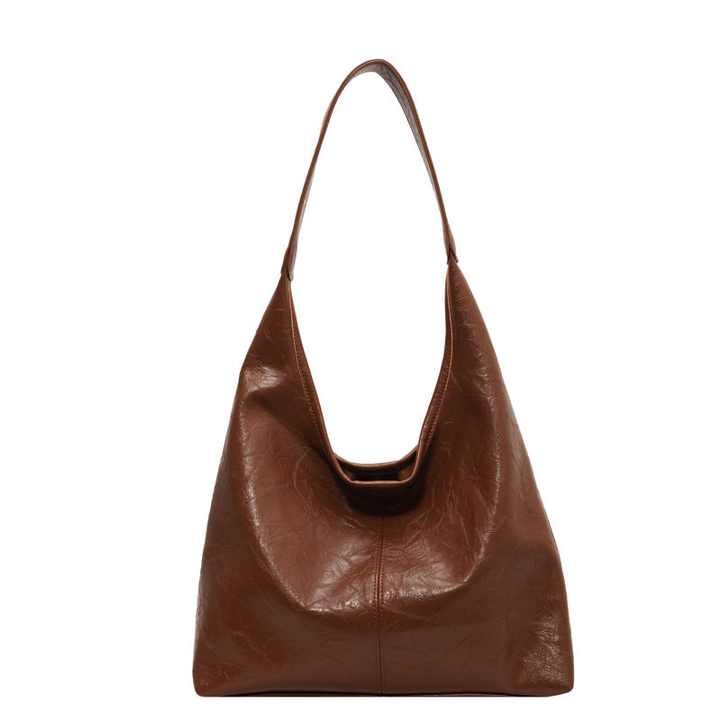 Bolso de mano informal de piel sintética de color liso para mujer