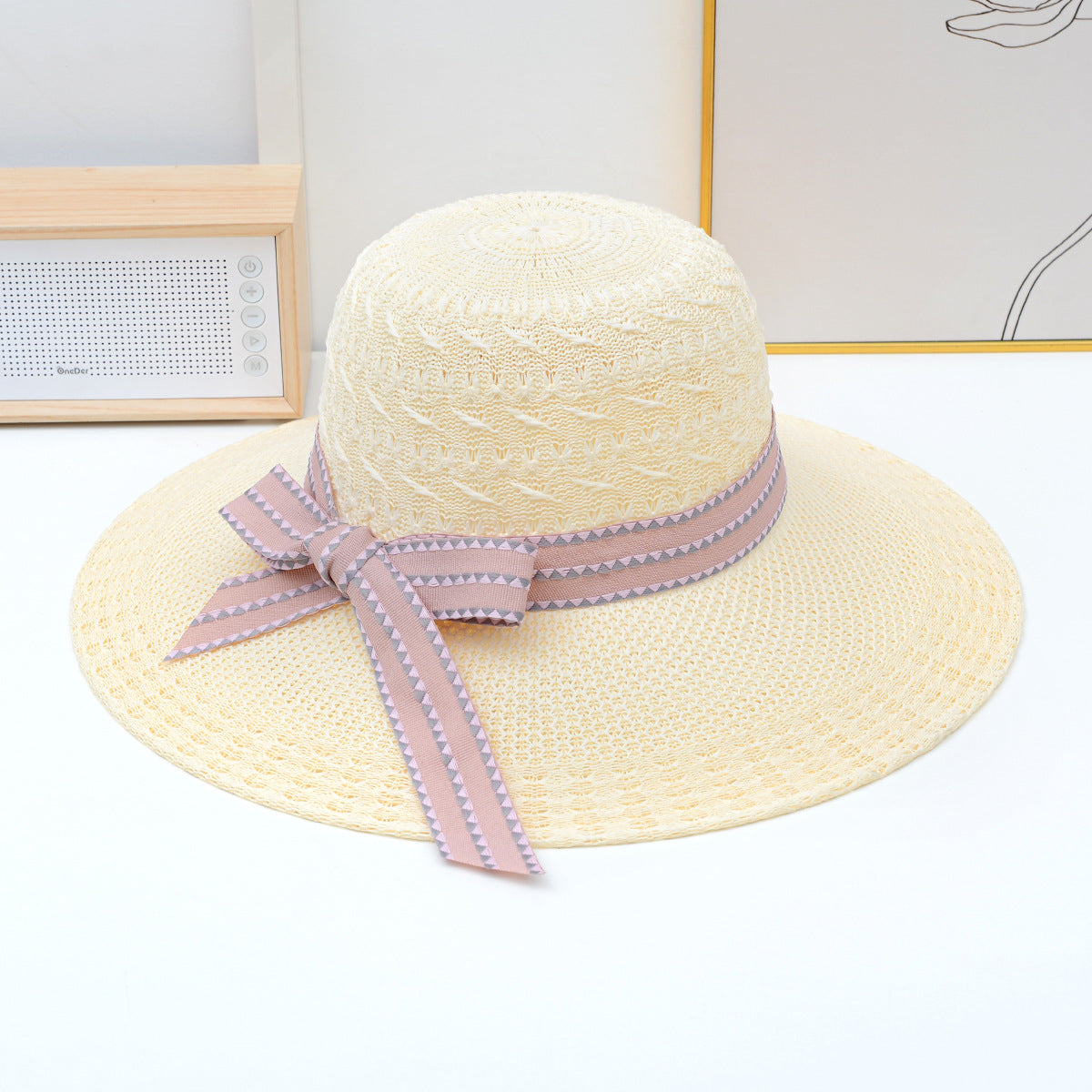 Sombrero de sol tejido para mujer: beige, rojo cuero, café claro y naranja