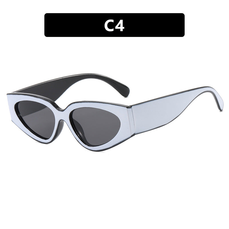 Gafas de sol de estilo gato con bloques de color y montura de PC para mujer