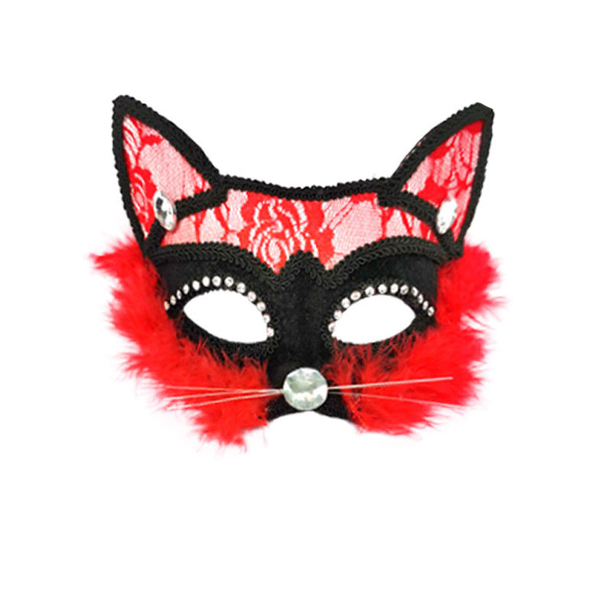 Halloween Lace Animal Cat Diamond Half Face Mask