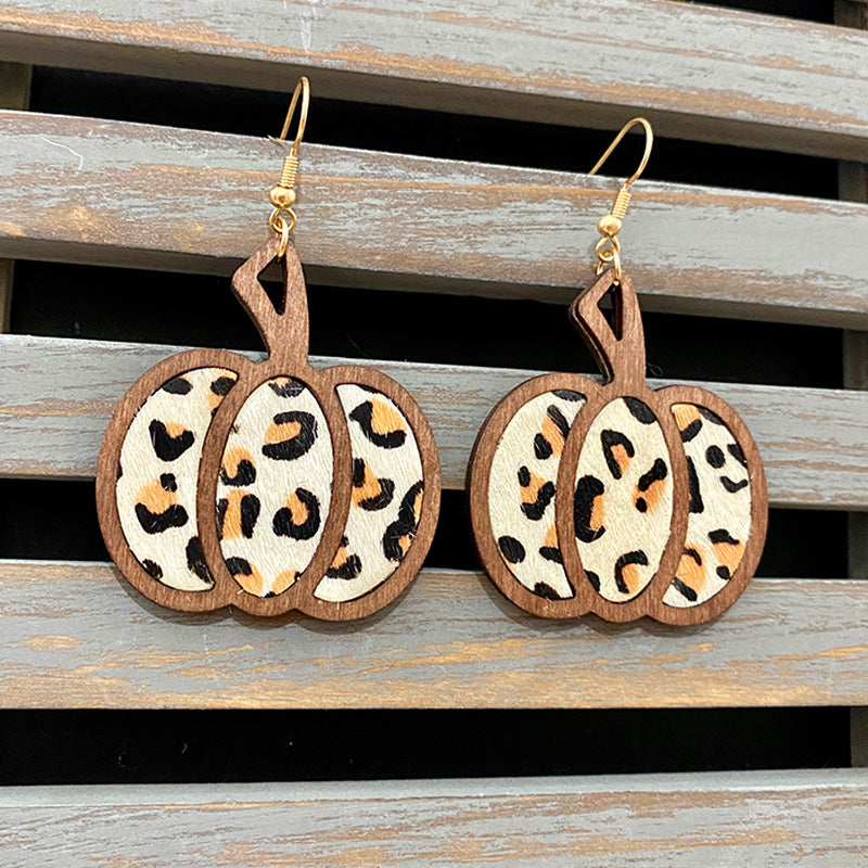 Pendientes de calabaza hueca con diseño de leopardo para mujer, de Halloween