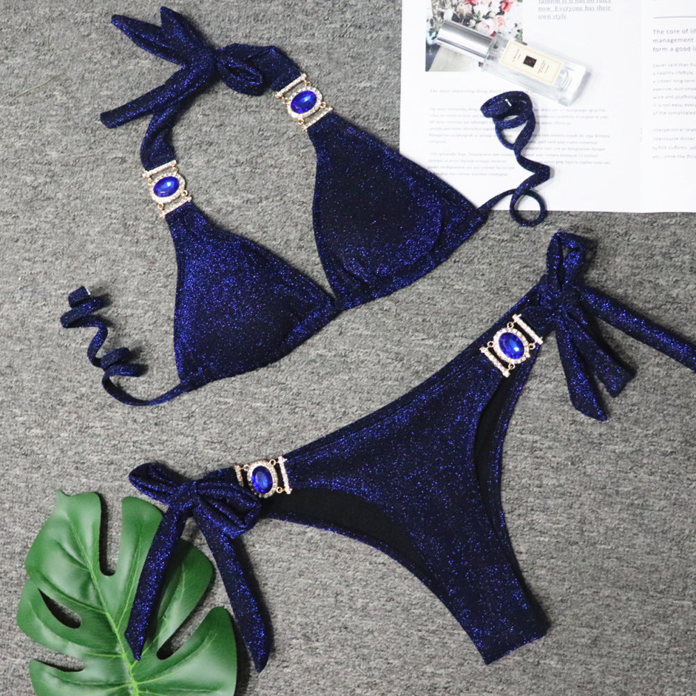 Bikini sexy con tirantes de diamantes de imitación brillantes para mujer
