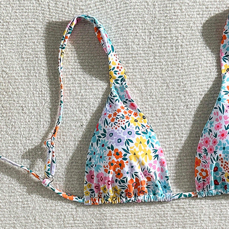 Women Fashion Sexy Floral Printed Lace-Up Bikini Swimsuit