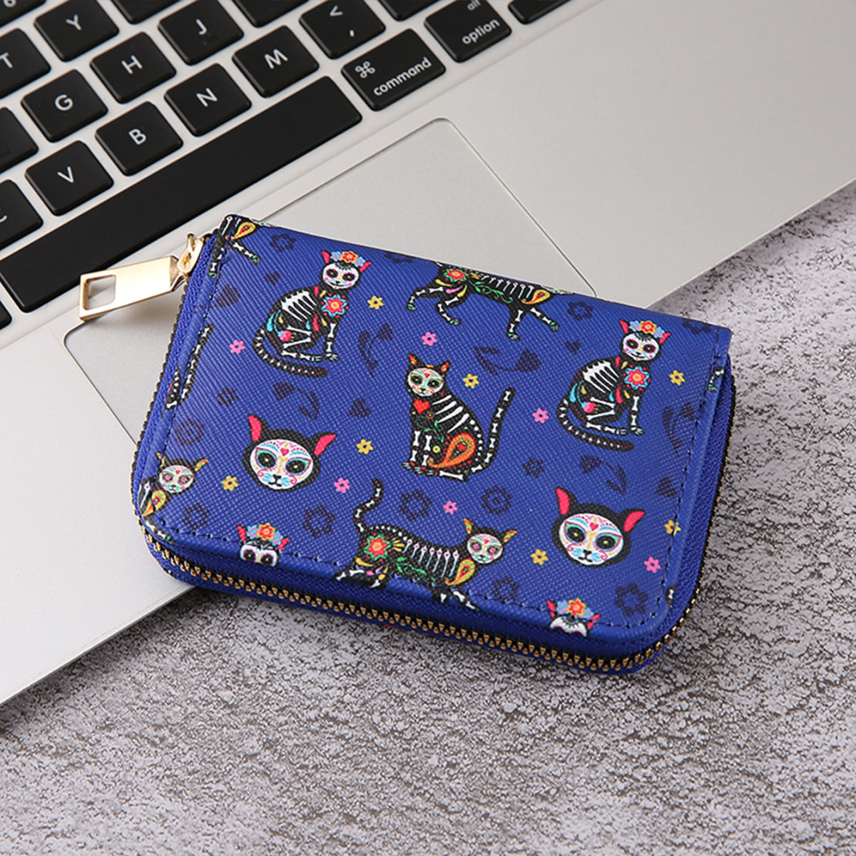 Halloween Women Cartoon Multicolor Skull Zipper Wallet
