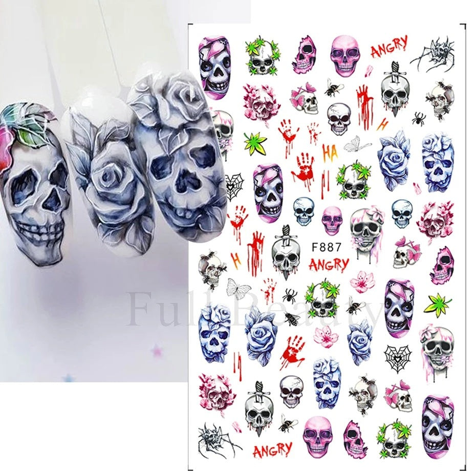 Halloween Ghost Skull Nail Art Stickers With Cartoon Design