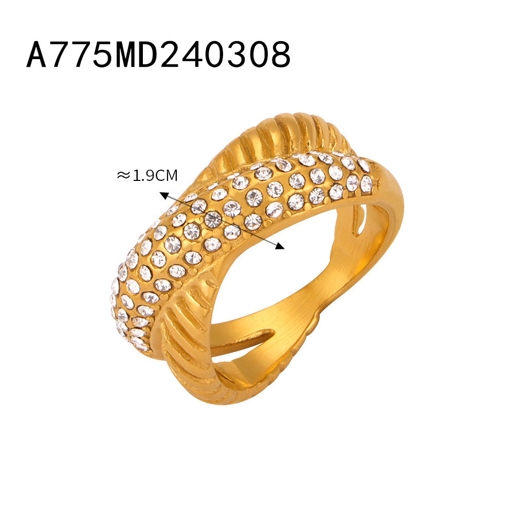 Women Fashion Titanium Steel Plated Rhinestone Ring Stylish Jewelry