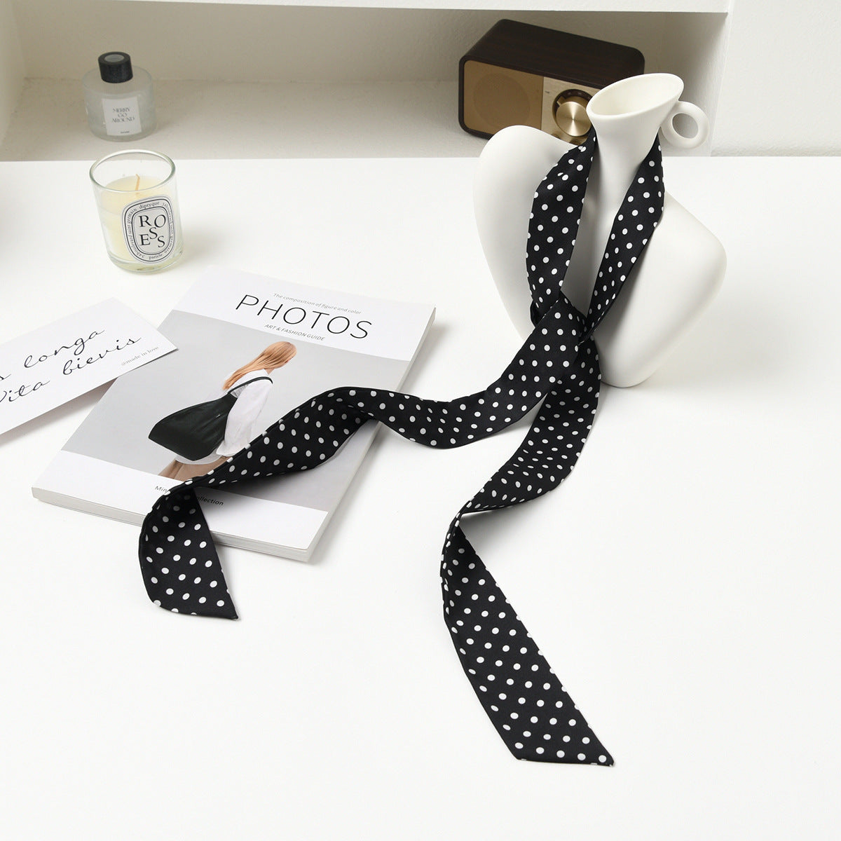 Fashion Dot Printed Bag Handle Silk Scarf