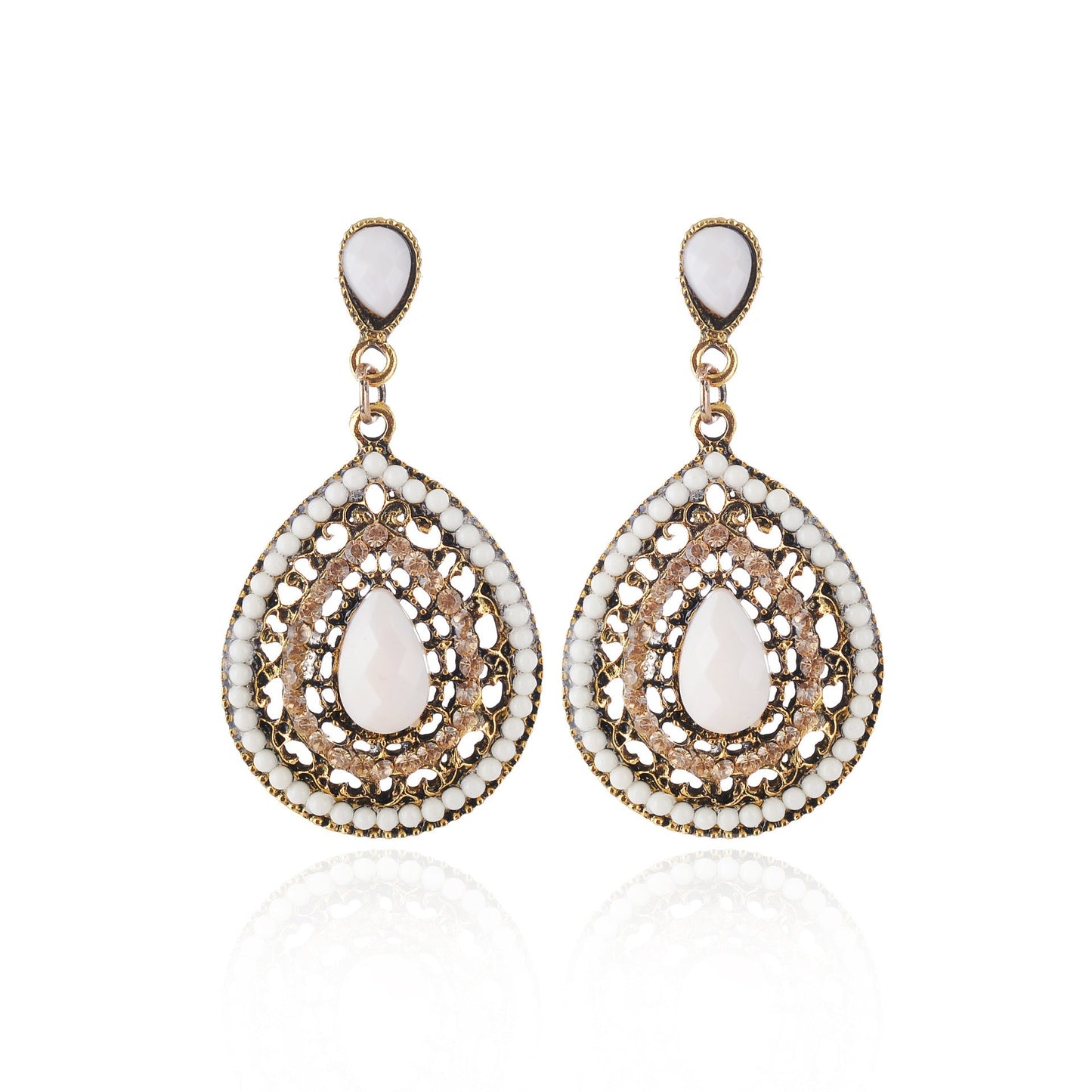 Pendientes colgantes con piedras preciosas huecas de estilo bohemio para mujer