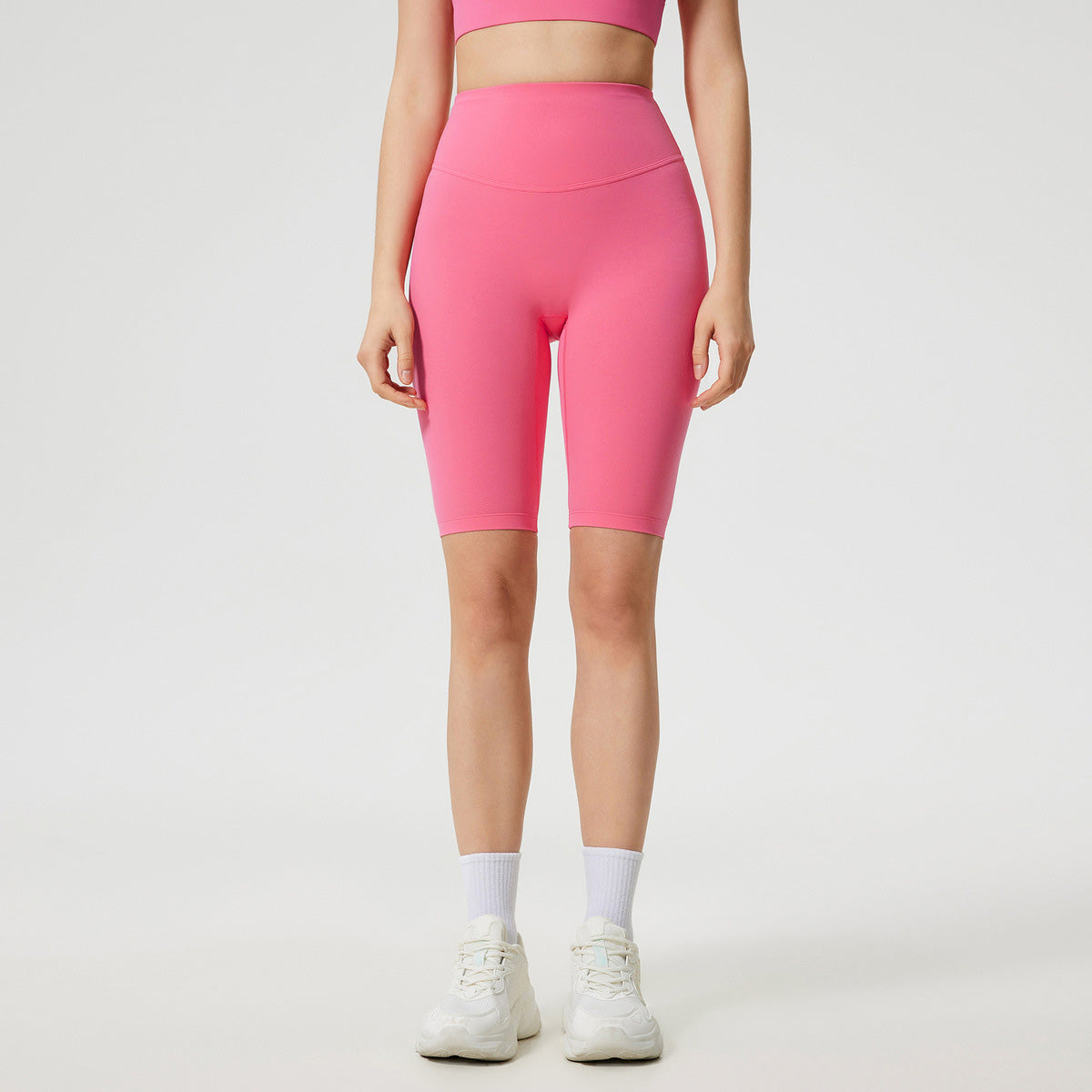 Pantalones cortos de yoga de cintura alta de color sólido casuales de moda para mujer