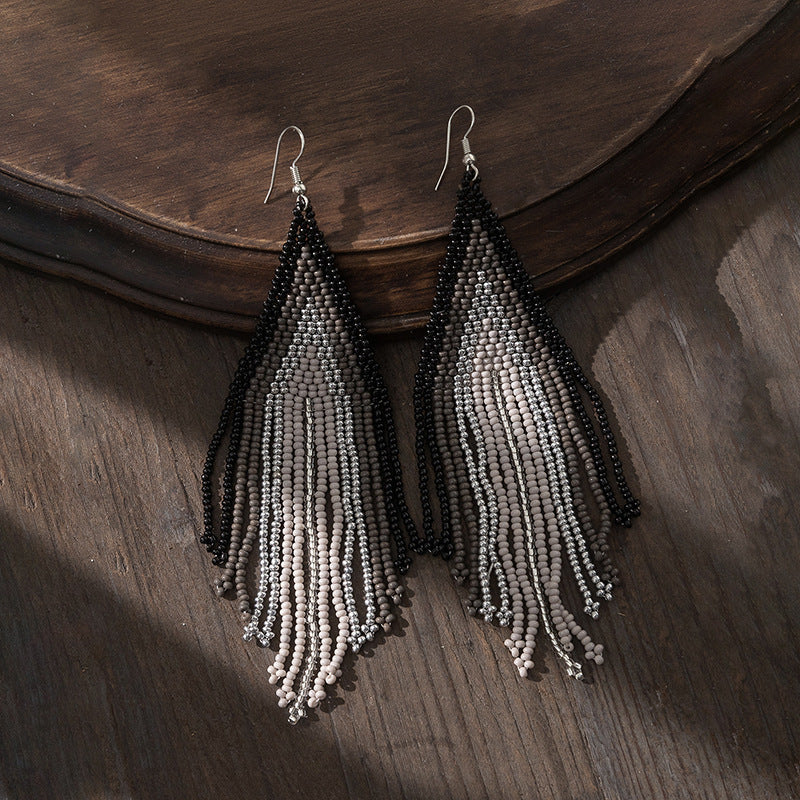 Boucles d'oreilles bohèmes à pampilles et perles de riz pour femmes
