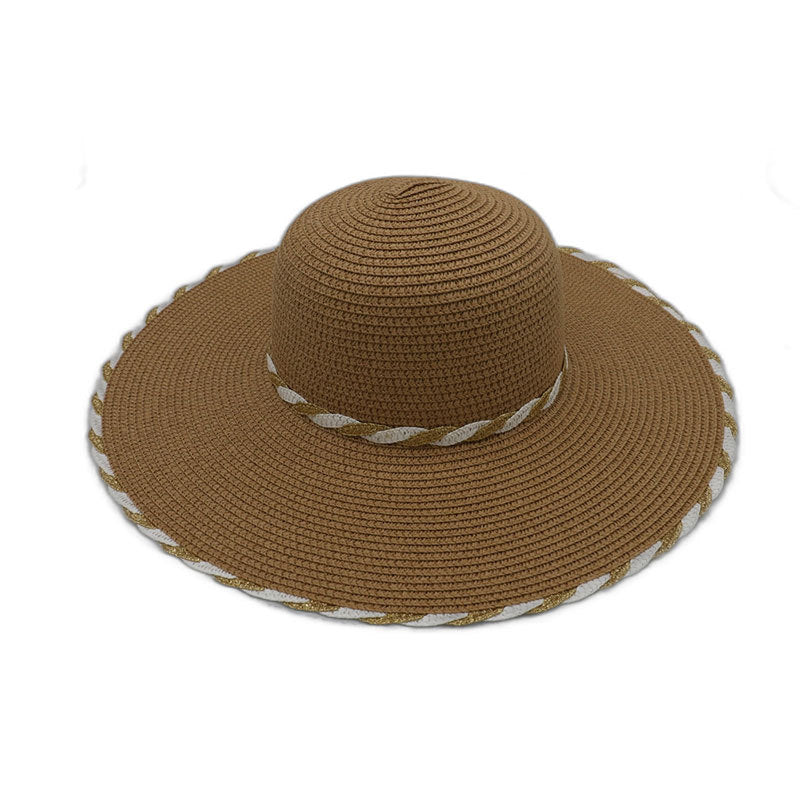 Sombrero de playa de ala grande tejido de paja de moda para mujer