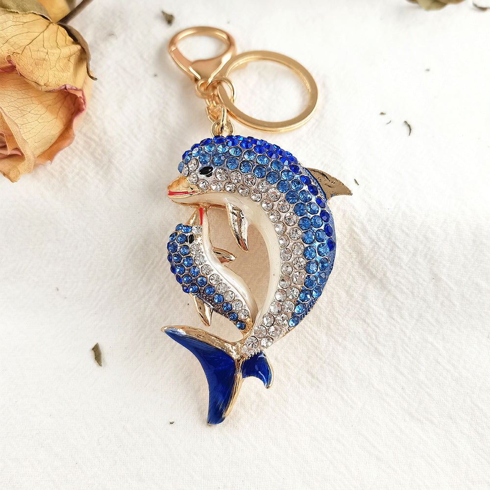 Llavero de delfín con diamantes de imitación multicolor Sea Life - Accesorio de playa de aleación