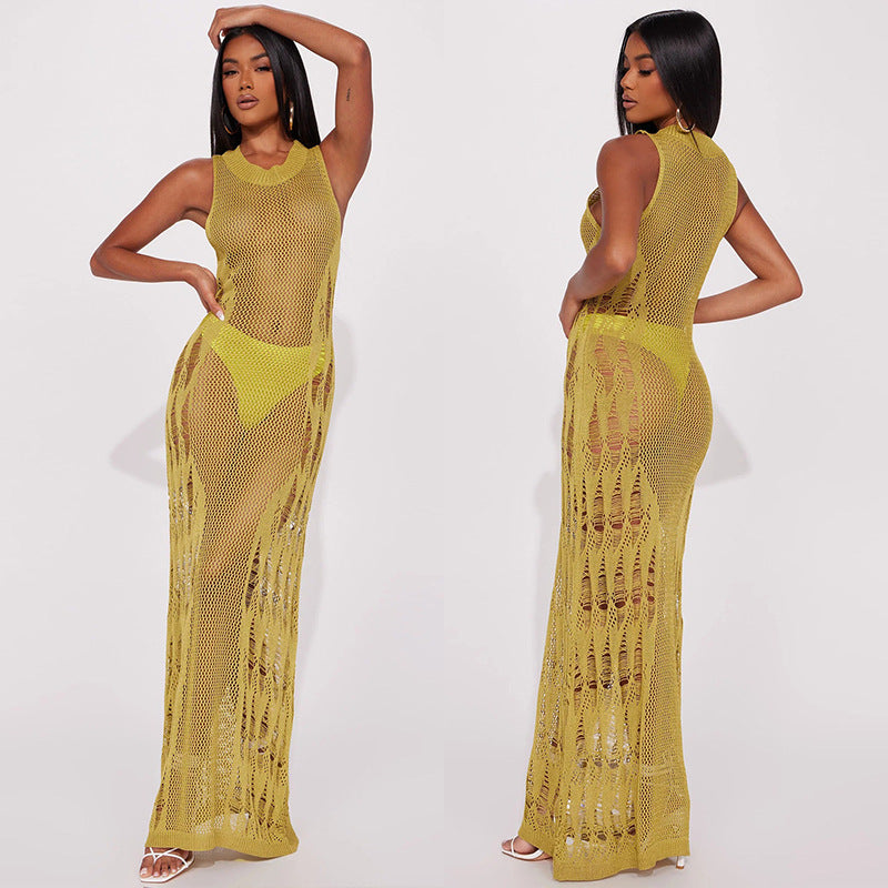 Vestido de punto sin mangas de color liso sexy a la moda para mujer