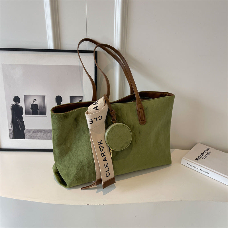 Bolso de mano de franela de gran capacidad, estilo retro e informal para mujer