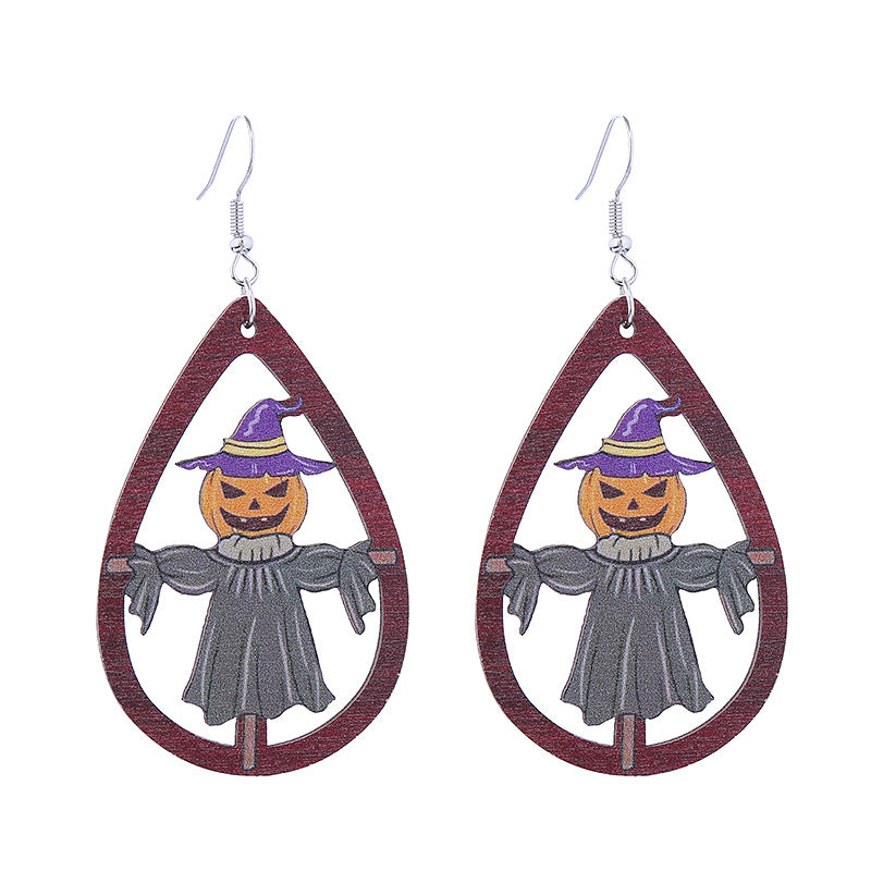 Halloween Women Funny Horror Ghost Witch Wooden Earrings