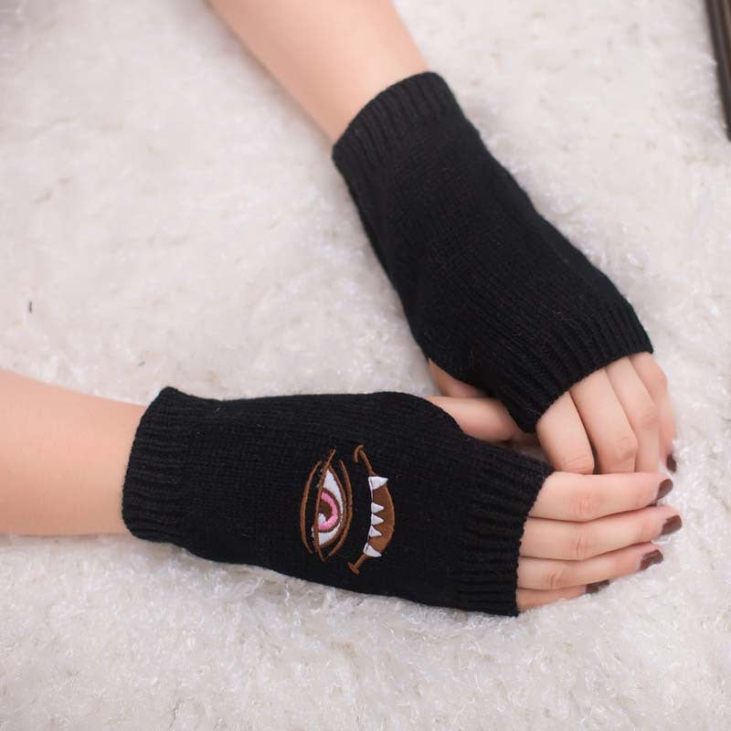 Half Finger Women's Gloves with Devil Eye Embroidery