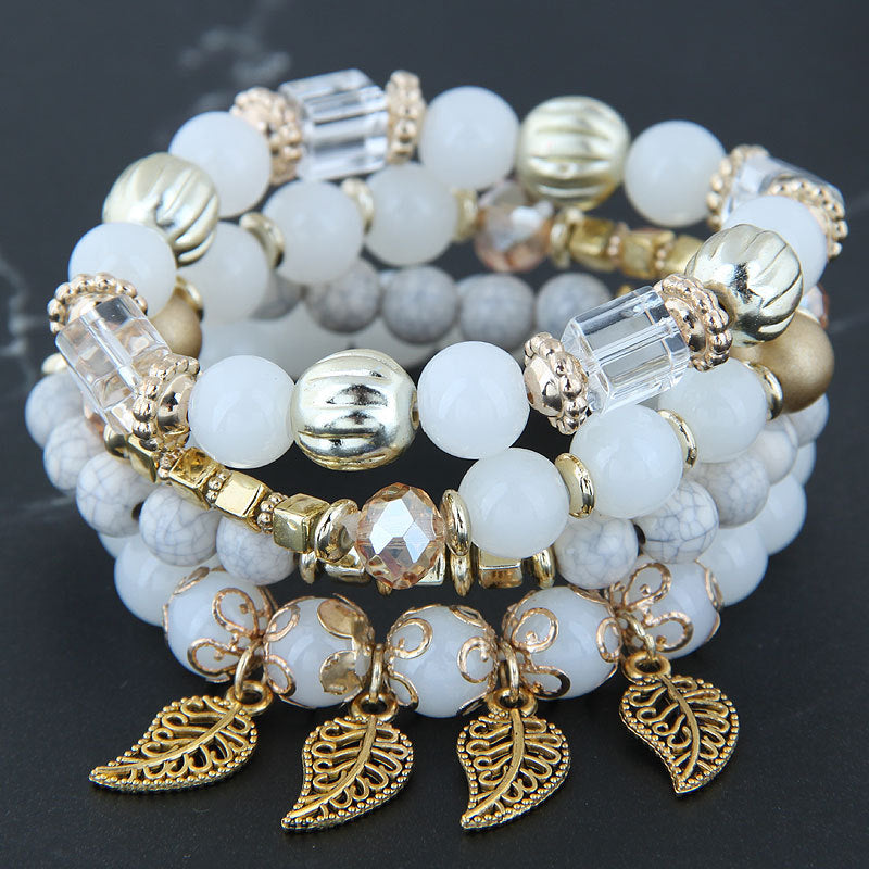 Bohemian Multi-Layered Crystal Tassel Leaf Bracelet
