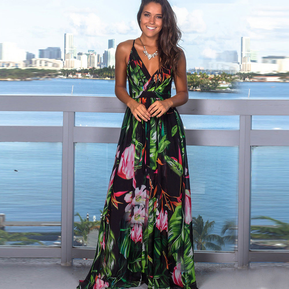 Vestido informal de algodón con cuello en V y estampado floral para mujer