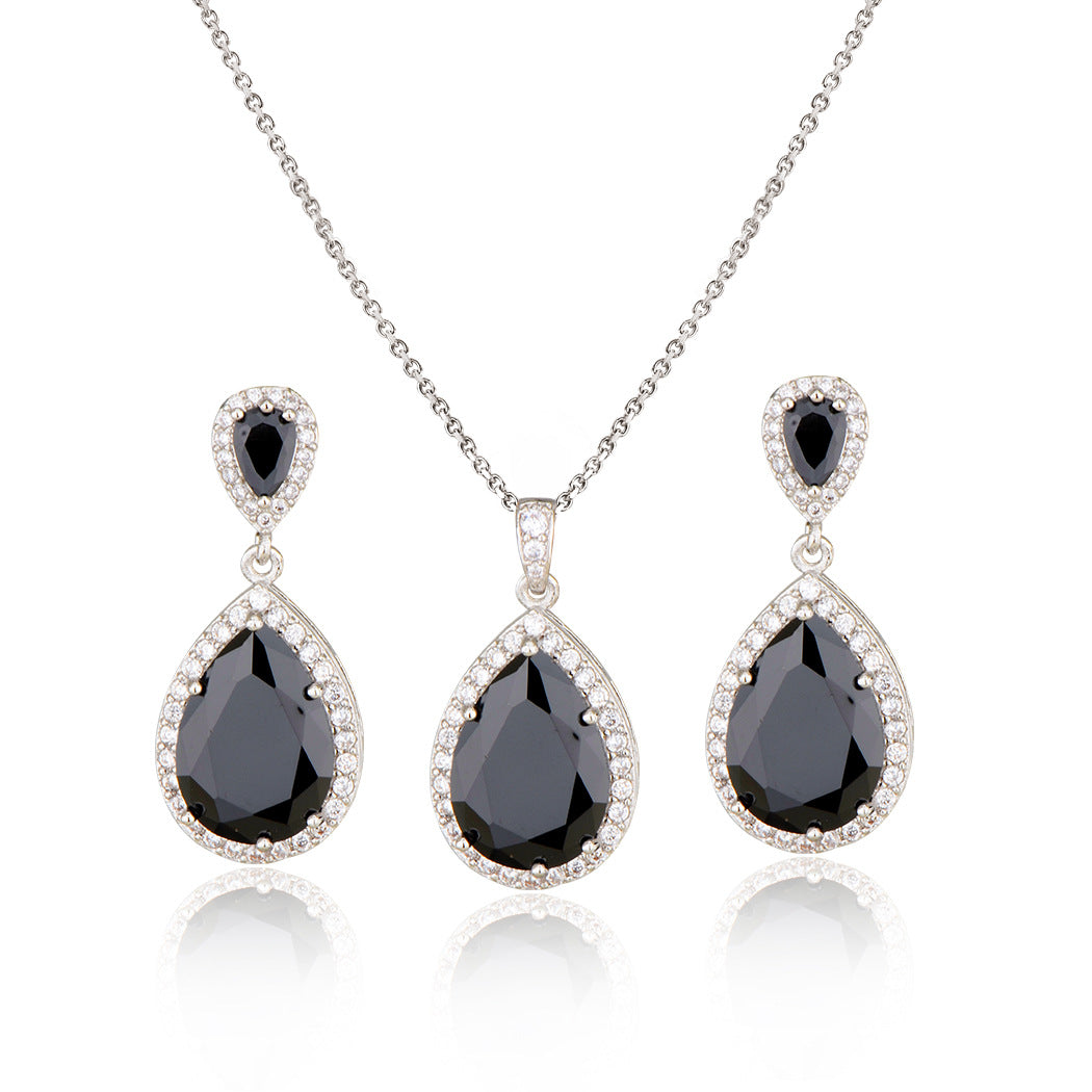 Women Jewelry Water Drop Zircon Necklace Earrings Set Fashion Statement