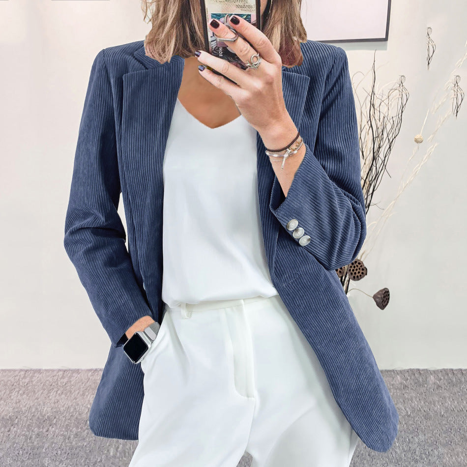 Women Fashion Casual Solid Color Corduroy Jacket