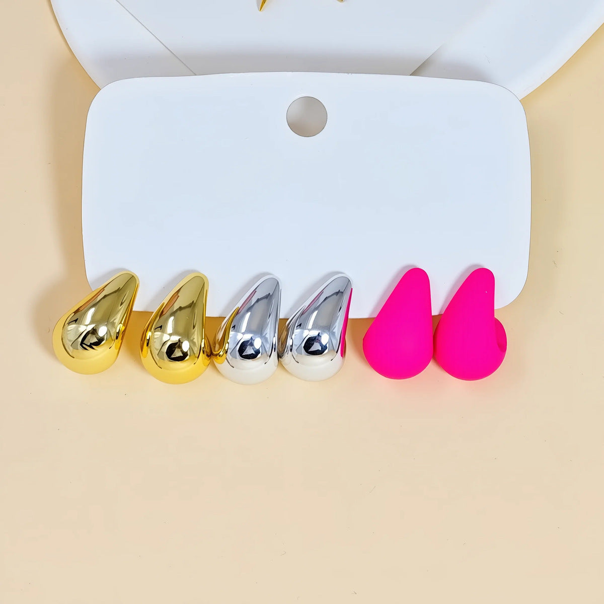 Women Fashion Solid Color Resin Water Drop Earrings 3-Pair Set