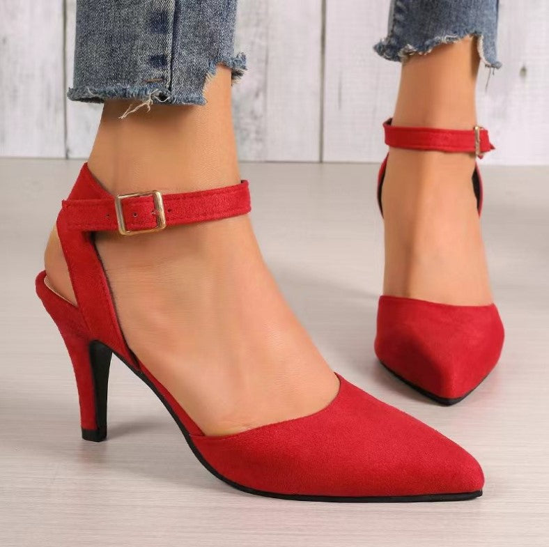 Chaussures à talons hauts en daim à bout pointu et couleur unie pour femmes