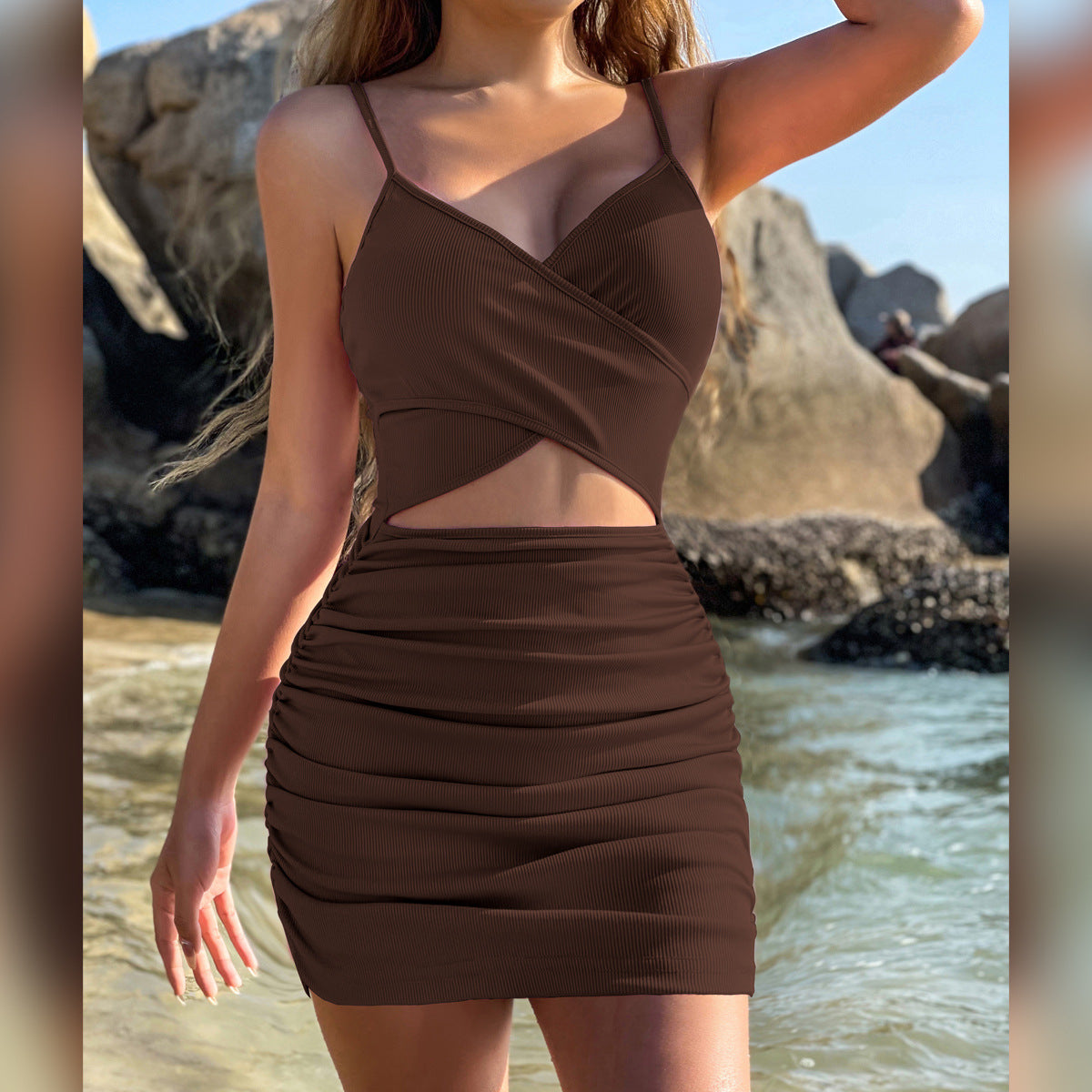 Summer Vacation Women Cross Strap Cut Out Dress