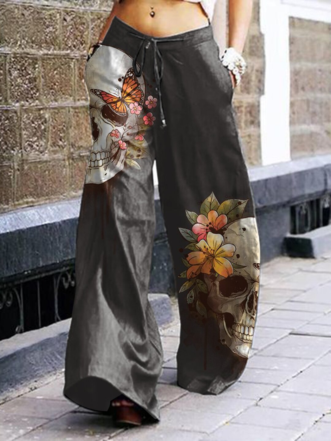 Pantalon gothique à motif tête de mort pour femme, style Halloween