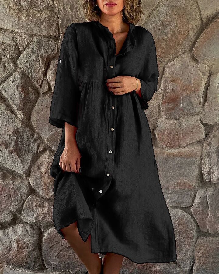 Summer Women Casual Solid Color Button Dress