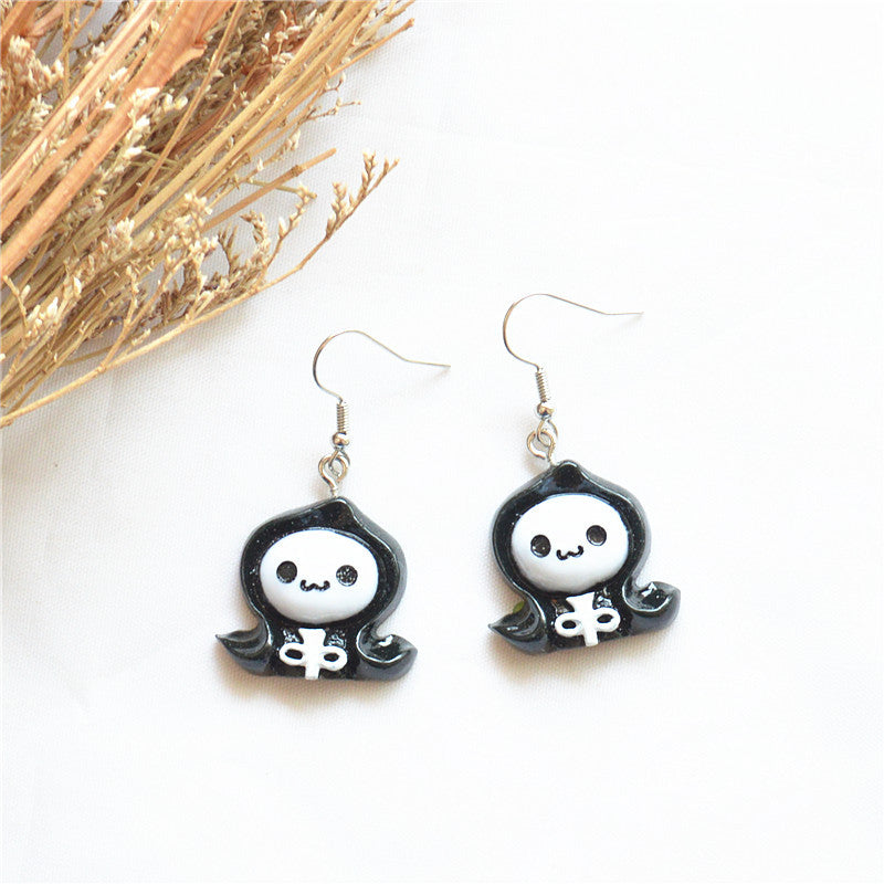 Pendientes de calavera de demonio y zombi para mujer, de Halloween