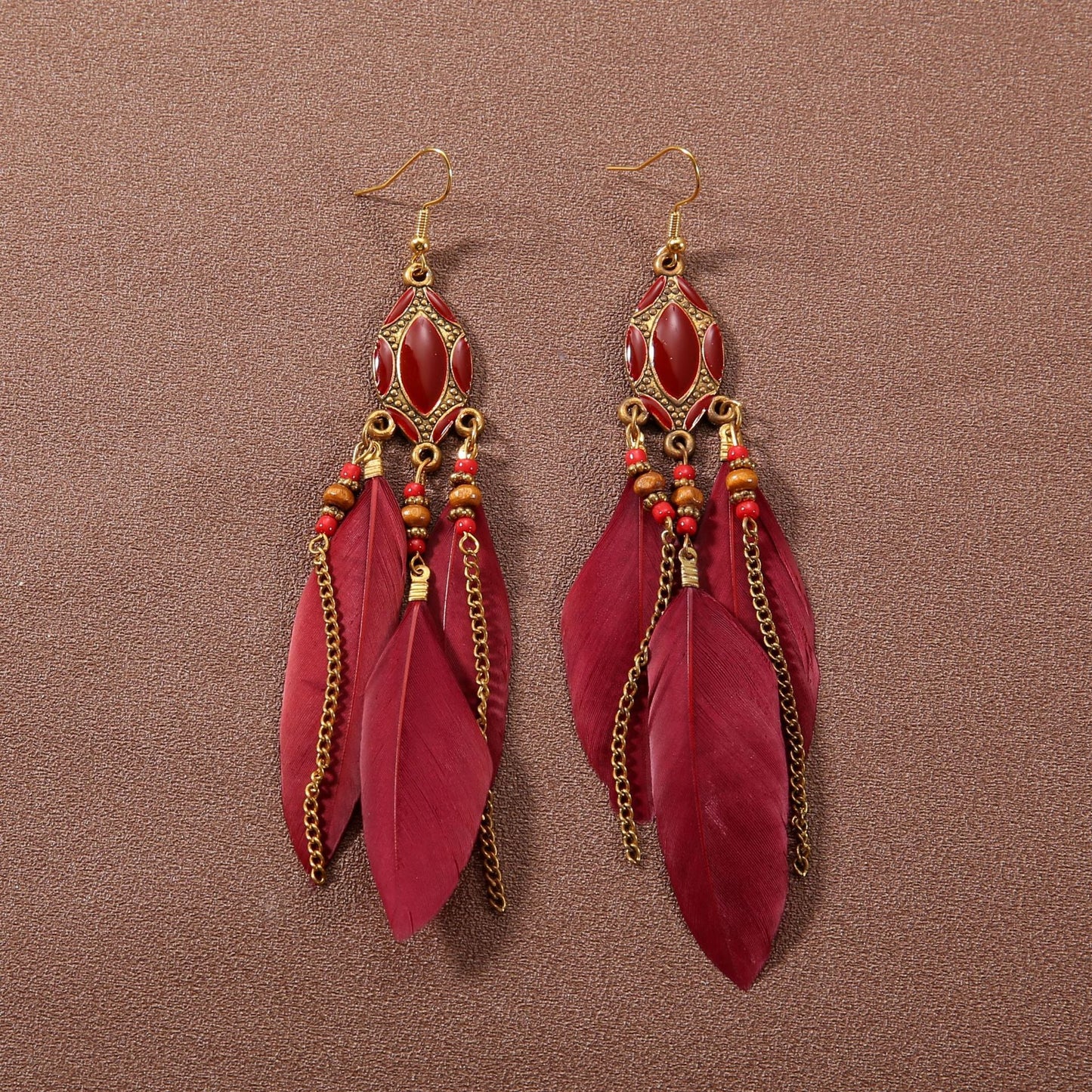 Pendientes de plumas con borlas retro de estilo étnico bohemio