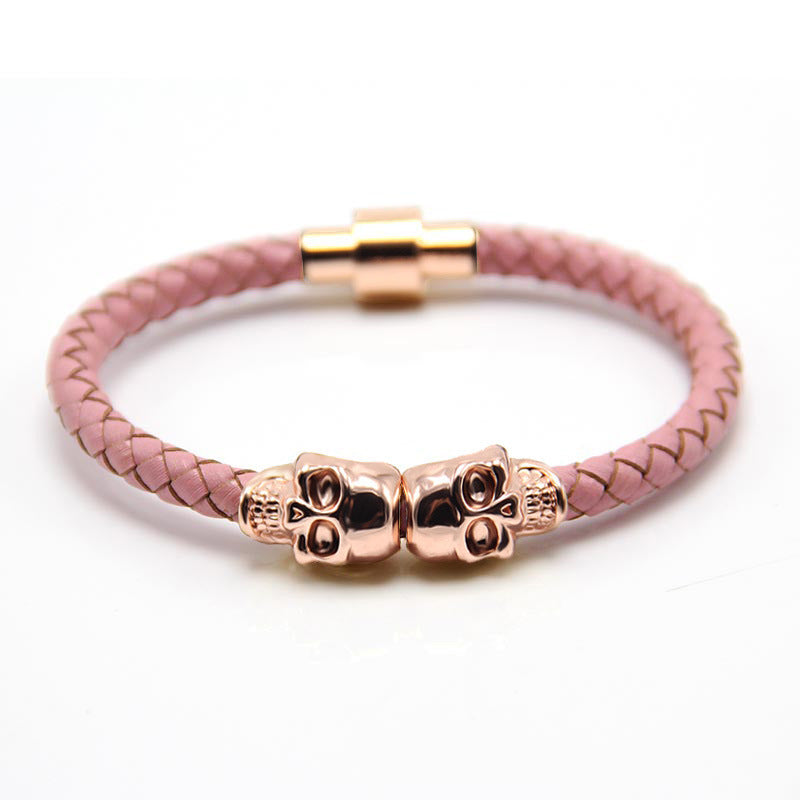 Men Fashion Skull Magnetic Woven Bracelet