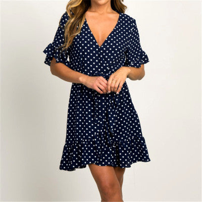 Robe d'été élégante en mousseline de soie style bohème à manches courtes et col en V pour femme