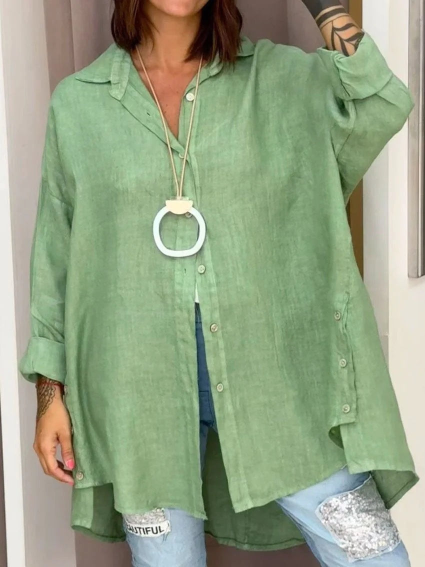 Camisa informal de lino y algodón de moda de verano para mujer