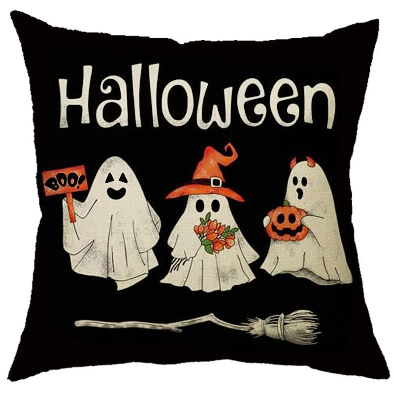 Halloween Pumpkin Skull Print Linen Sofa Cushion Cover