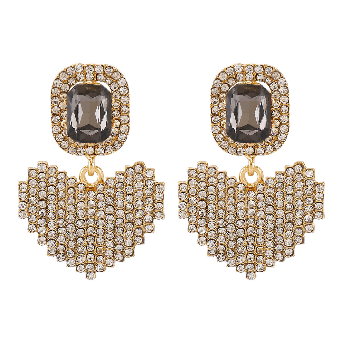 Exaggerated Love Rhinestone Pendant Earrings
