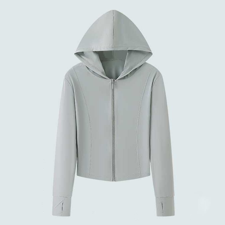 Chaqueta con capucha y cremallera de poliéster de color sólido informal para mujer