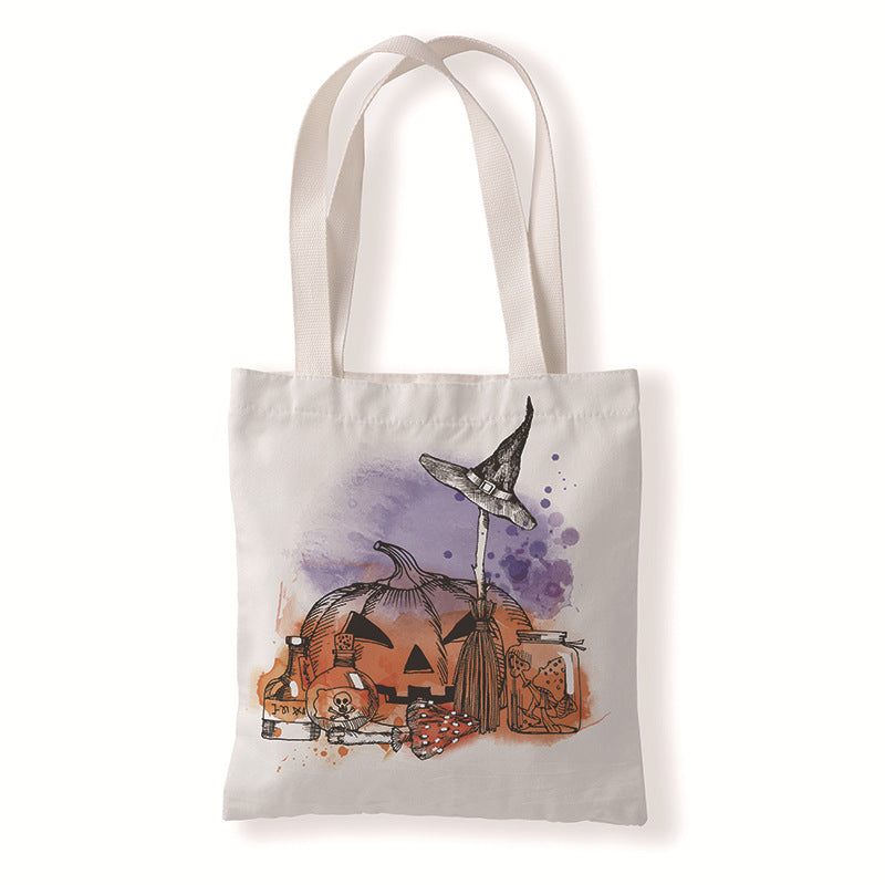 Bolsa de lona con dibujo de gato y calabaza de Halloween