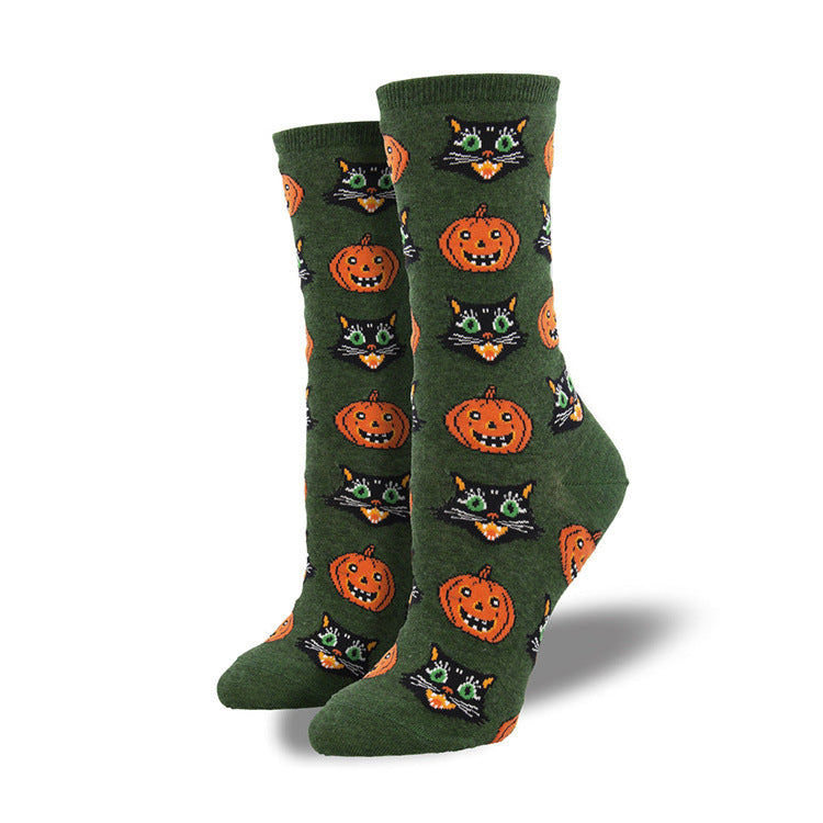 Chaussettes tube jacquard amusantes et créatives à motif citrouille pour Halloween