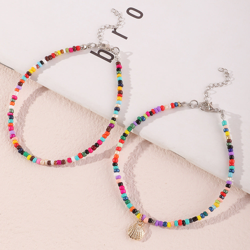 Conjunto de tobilleras con mini cuentas multicolores bohemias