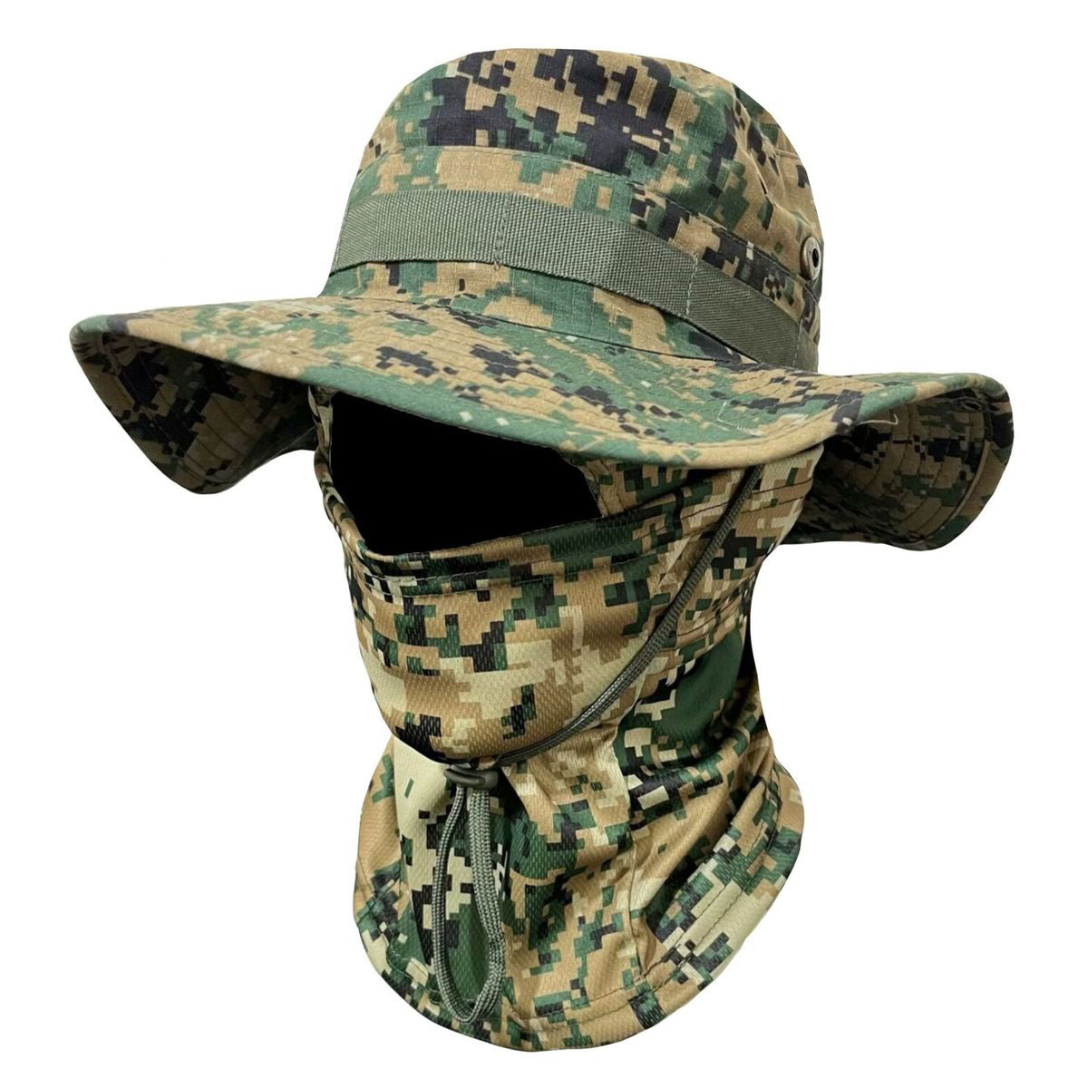 Sombrero Boonie de camuflaje resistente al viento para hombre con mascarilla