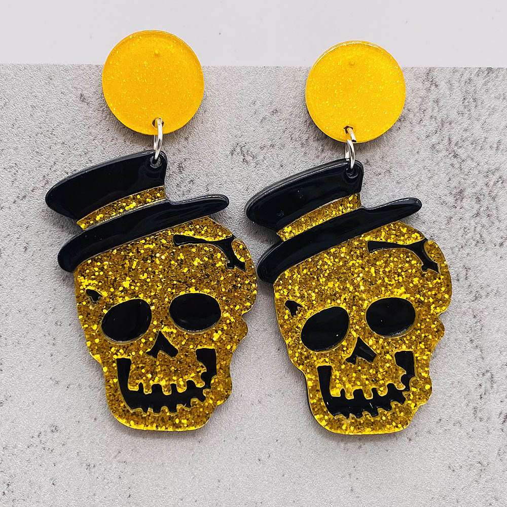 Boucles d'oreilles crâne d'horreur en acrylique pour femmes, mode Halloween