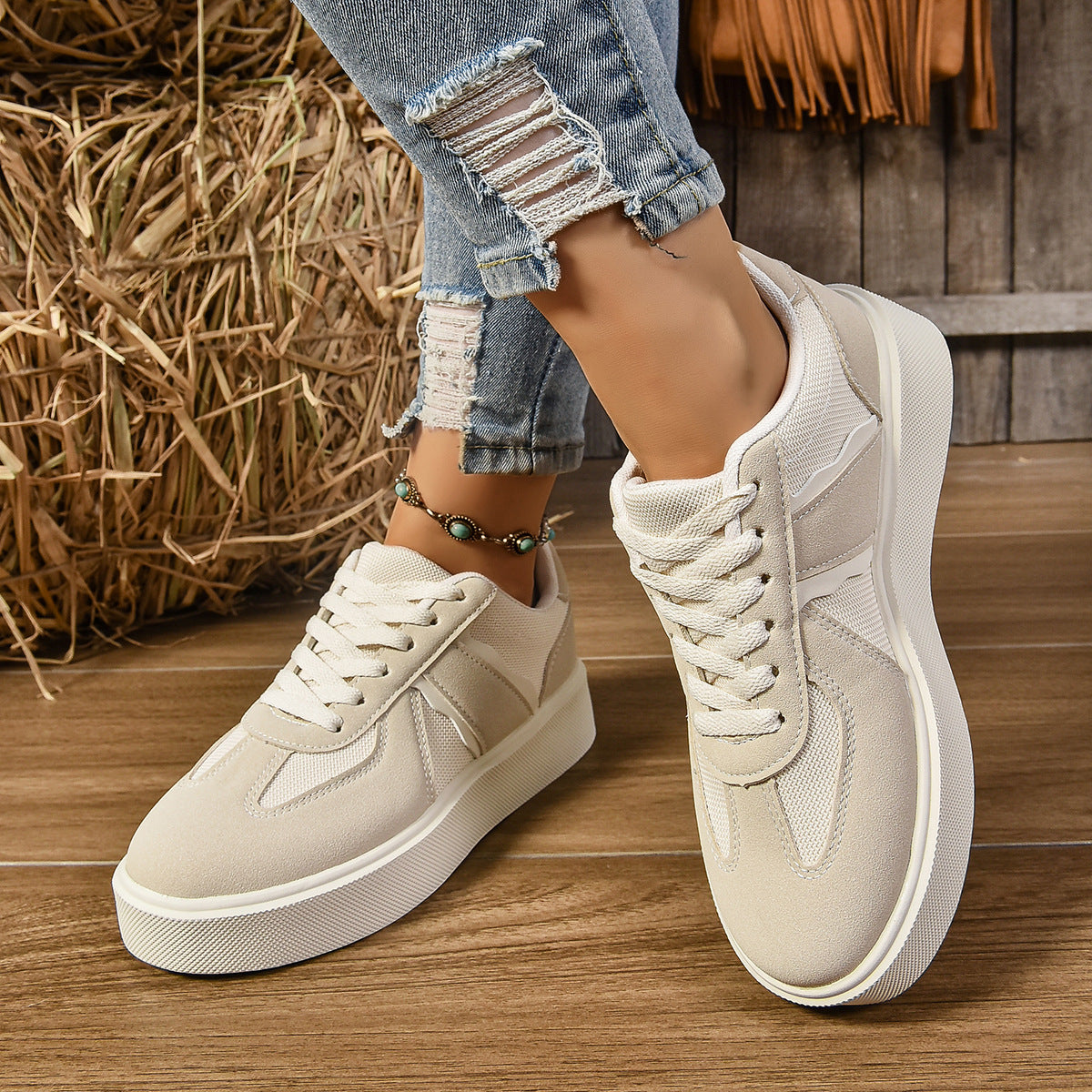 Zapatillas deportivas informales con suela gruesa y bloques de color a la moda para mujer