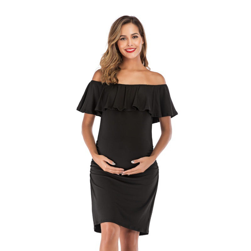 Pregnant Women Fashion Solid Color Ruffled Dress
