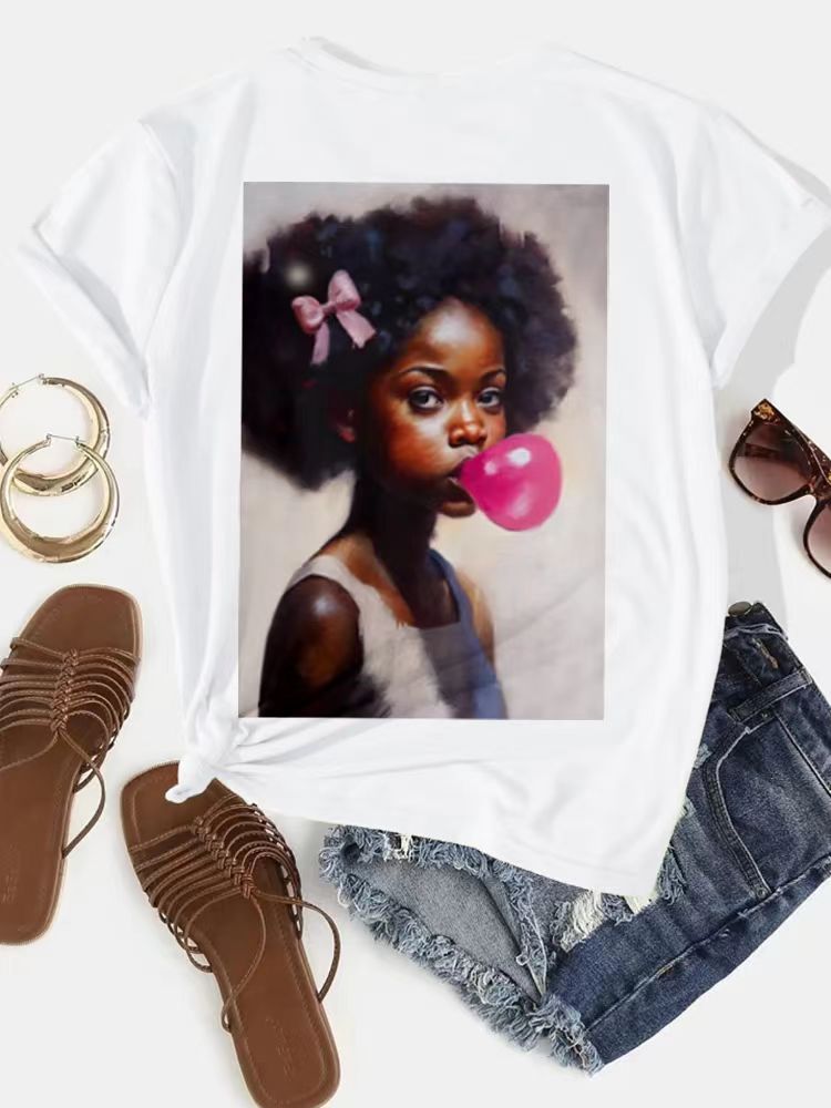Women Casual Printed Cotton Blend Round Neck T-Shirt
