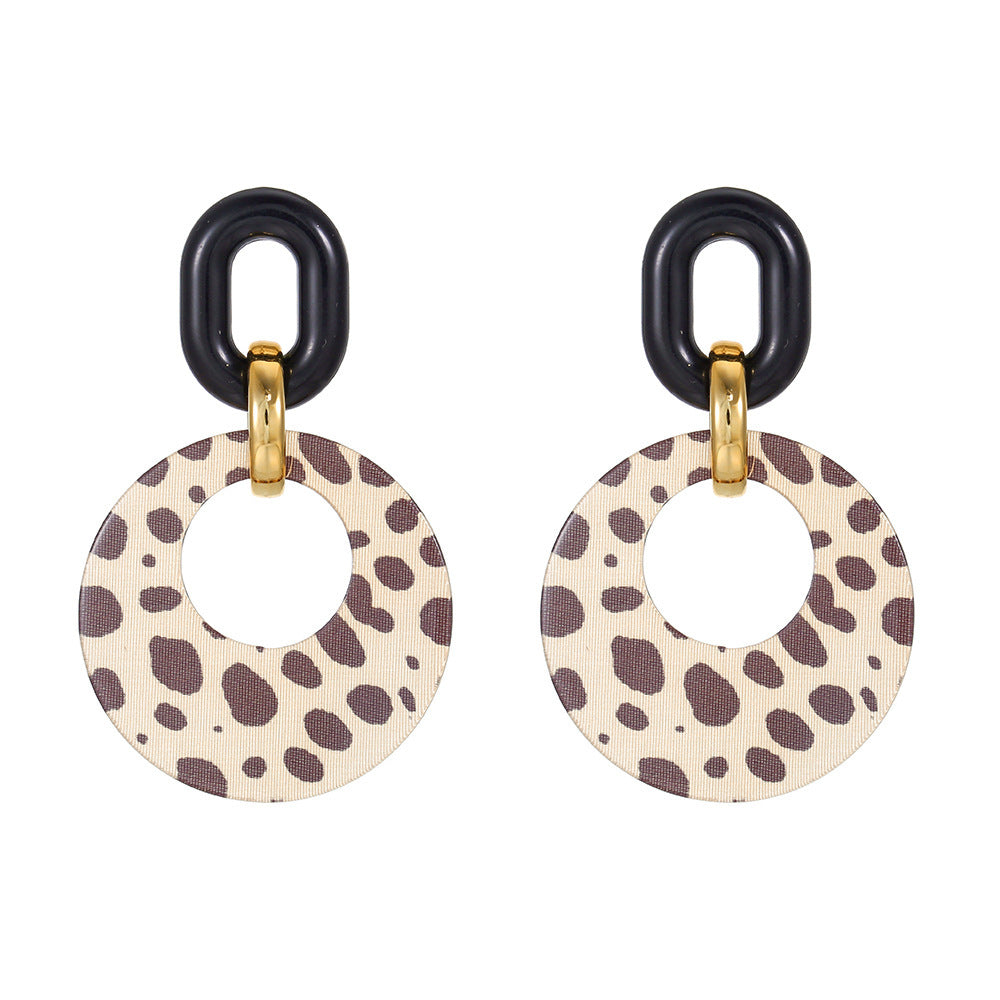 Women Fashion Exaggerated Leopard Round Ear Ring Earrings
